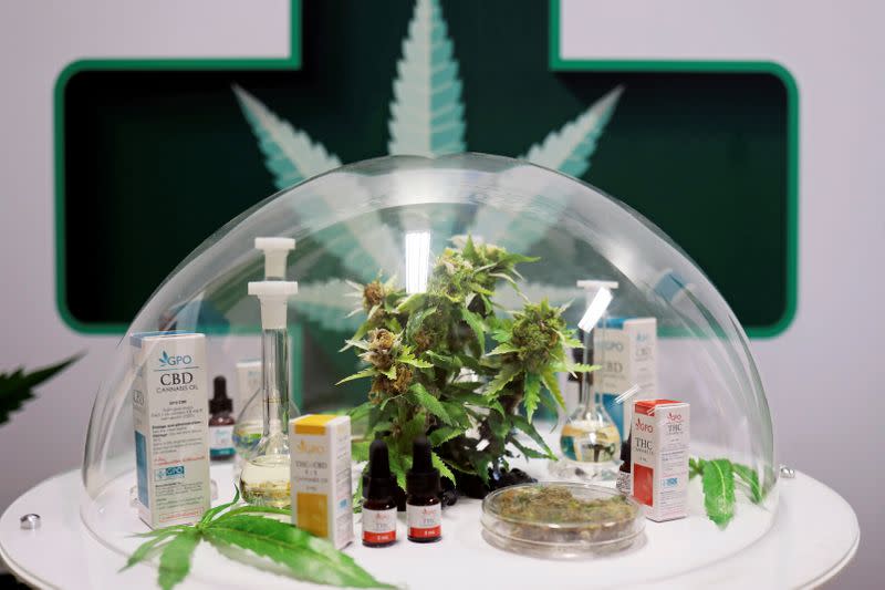 FILE PHOTO: Cannabis oil products made in Thailand are seen on display during the launch of the first official medical cannabis clinic in Bangkok