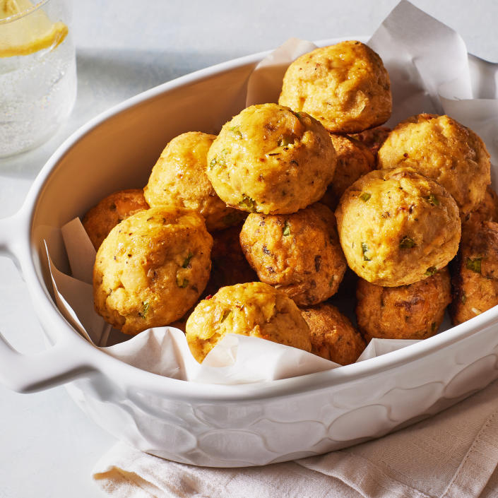 <p>These garlic-forward salmon balls are tender and flavorful. Add them to a salad or grain bowl for a boost of protein. Or, serve them with your favorite starch and vegetables for a healthy dinner. <a href="https://www.eatingwell.com/recipe/8009586/baked-garlicky-salmon-balls/" rel="nofollow noopener" target="_blank" data-ylk="slk:View Recipe" class="link ">View Recipe</a></p>