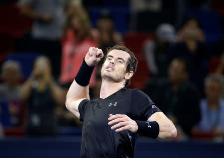 Tennis - Shanghai Masters tennis tournament final - Roberto Bautista Agut of Spain v Andy Murray of Britain - Shanghai, China - 16/10/16. Murray reacts after winning. REUTERS/Aly Song