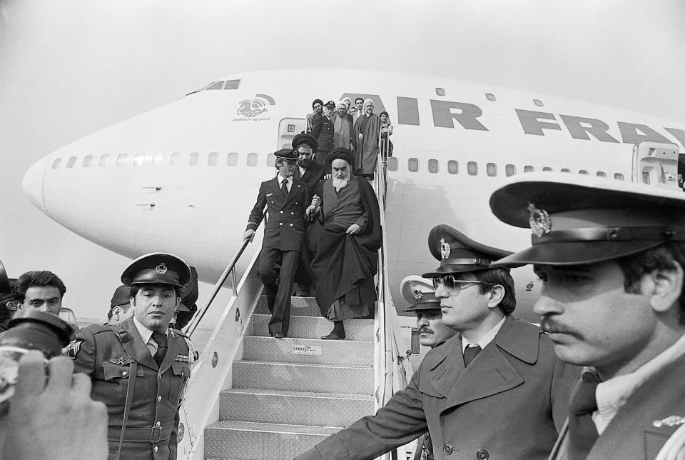Ayatollah Ruhollah Khomeini returns to Tehran, Iran on February 1, 1979