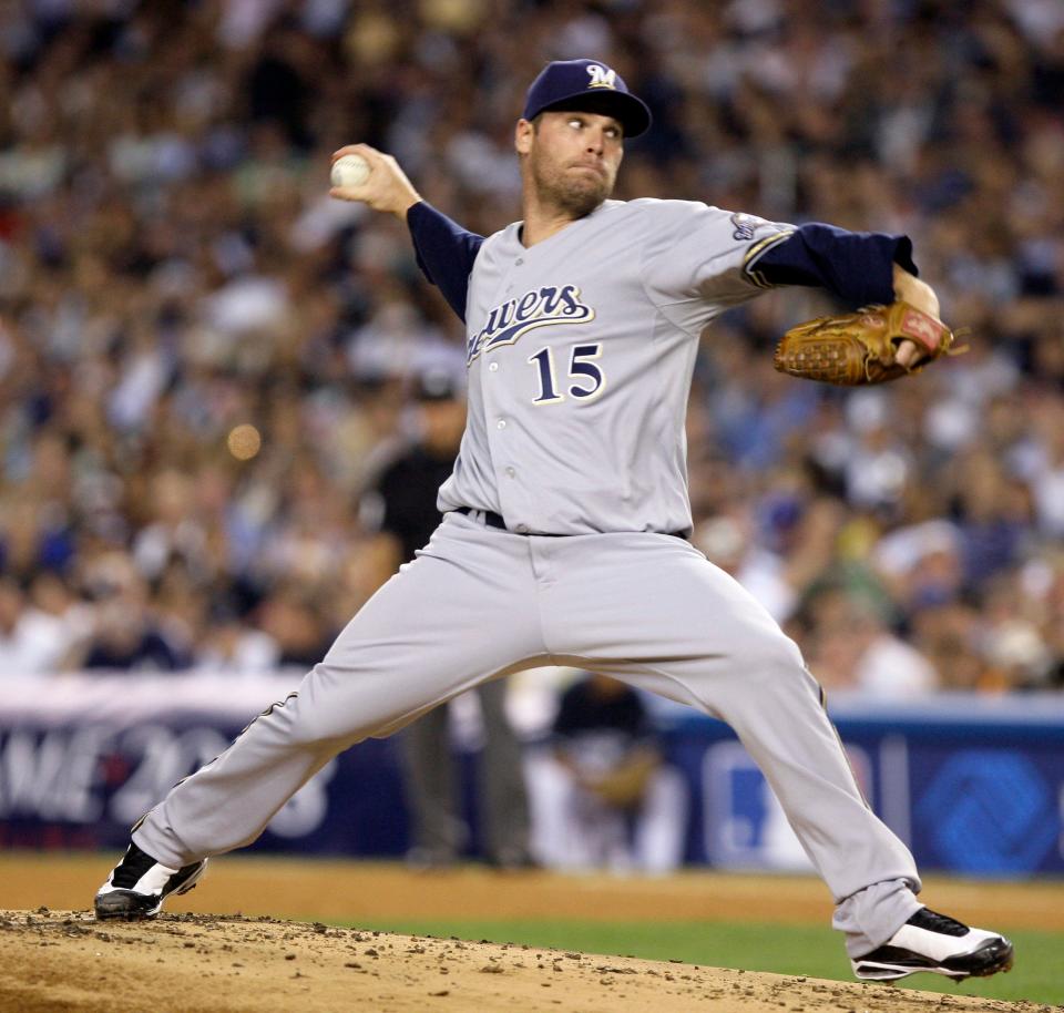 Milwaukee Brewers' Ben Sheets pitches during the first inning against the American League in the Major League Baseball All-Star Game at Yankee Stadium in New York on Tuesday, July 15, 2008.