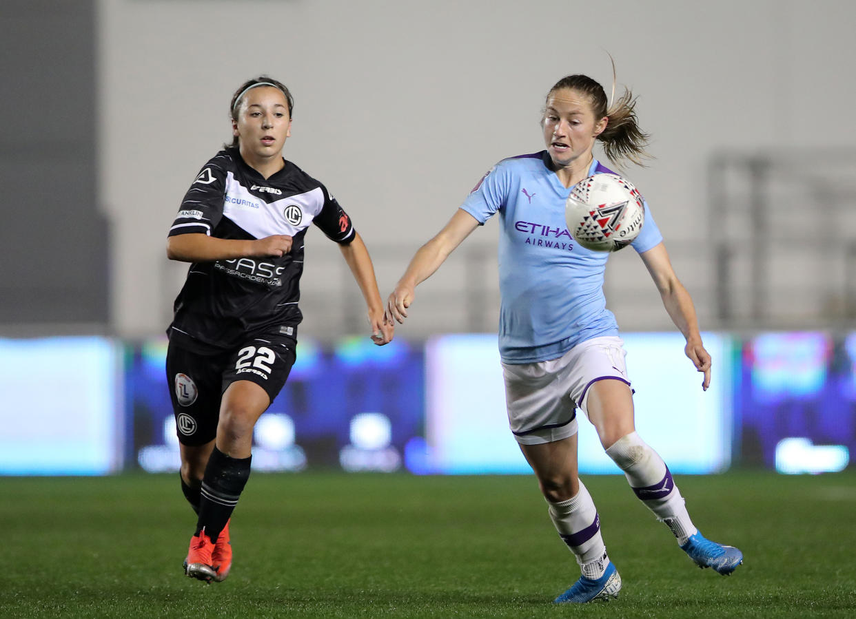 Manchester City's Janine Beckie in action against FC Lugano in the Champions League 