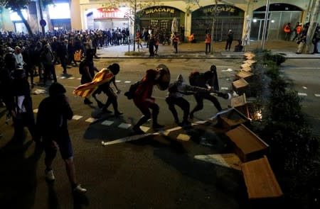 Separatists protest after a verdict in a trial over a banned Catalonia's independence referendum in Barcelona