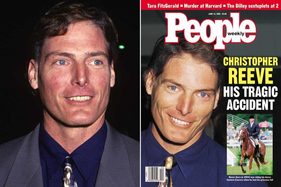 <p>S. Granitz/WireImage</p> Christopher Reeve out and about (left) and on the cover of PEOPLE in June 1995