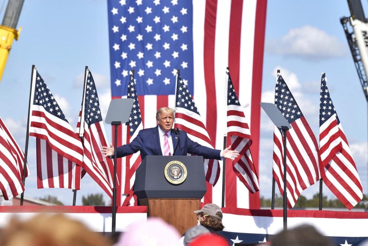 President Donald Trump speaks Saturday, Oct. 24, 2020, at the Robeson County Fairgrounds in Lumberton.