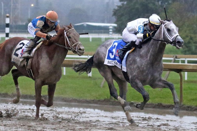 Saudi Crown, shown winning the 2023 Pennsylvania Derby, is among the favorites for Saturday's Grade III Louisiana Stakes at Fair Grounds. Photo by Ryan Denver/Equi-Photo, courtesy of Parx Racing
