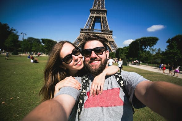 romantic couple making selfie...