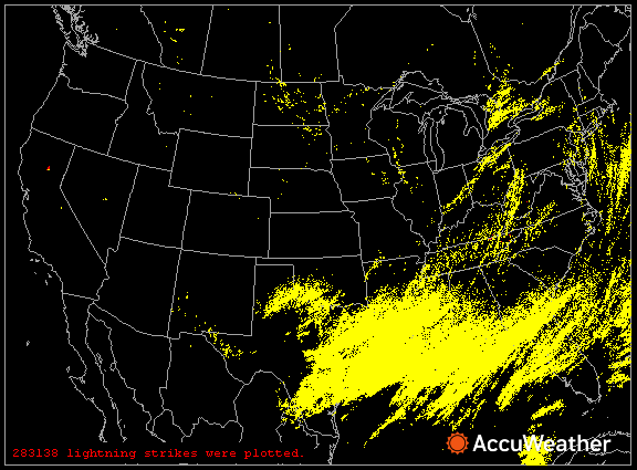 Plot of cloud-to-ground lightning strikes this week. (AccuWeather/Vaisala/Xweather)