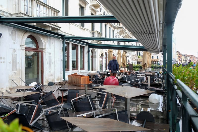 Damages in a hotel after a night of record-high water levels are pictured in Venice