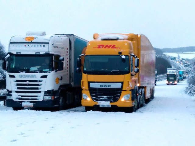 Lorries stuck between junctions one and two (Twitter/@simontab/PA)