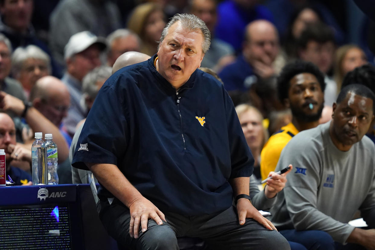 CINCINNATI, OHIO - DECEMBER 03: Head coach Bob Huggins of the West Virginia Mountaineers reacts in the first half against the Xavier Musketeers at the Cintas Center on December 03, 2022 in Cincinnati, Ohio. (Photo by Dylan Buell/Getty Images)