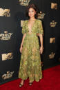 <p>For the 2017 MTV Movie and TV Awards, Zendaya chose a flute-sleeved gown by Zuhair Murad. <em>[Photo: Getty]</em> </p>