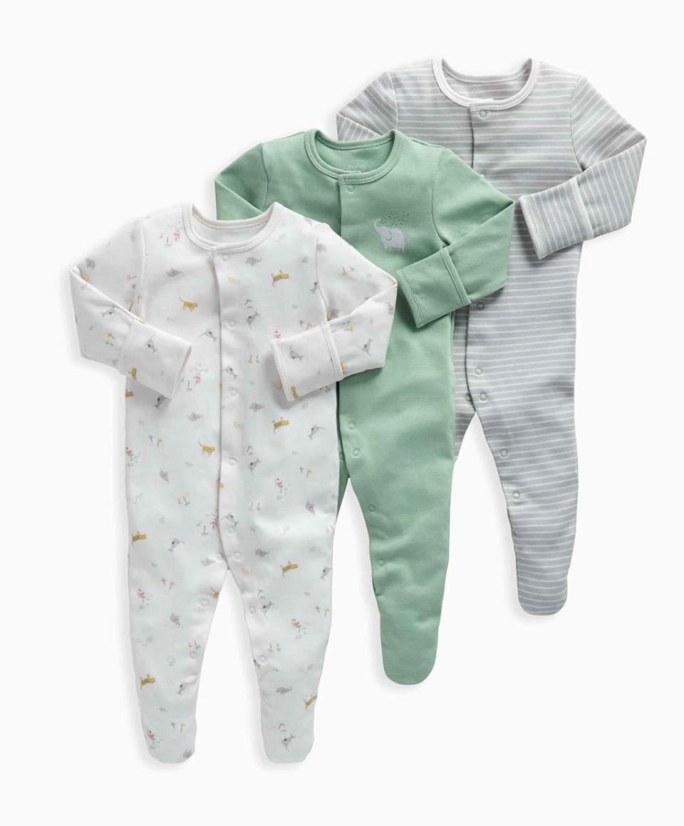 Safari Jersey Cotton Sleepsuits 3 Pack (Mamas & Papas)