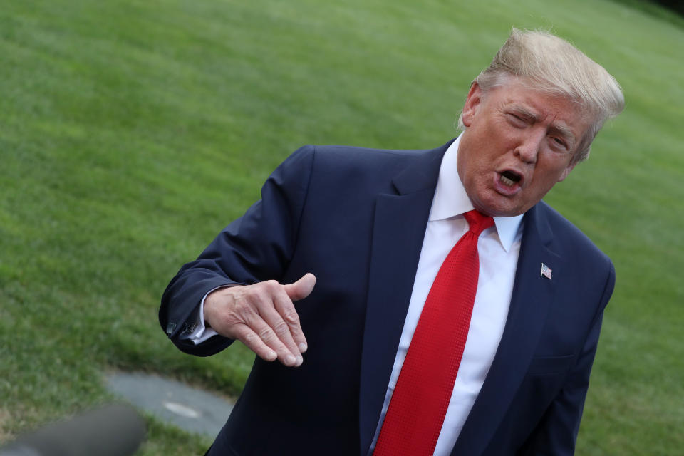 President Donald Trump speaks to the media following Robert Mueller's testimony before Congress. (Photo by Mark Wilson/Getty Images)