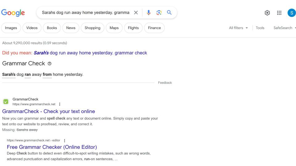 grammar check feature in google search