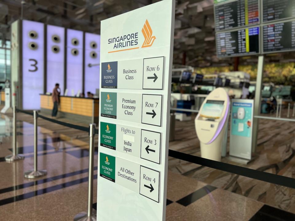 The check in area for Singapore Airlines at Changi airport.