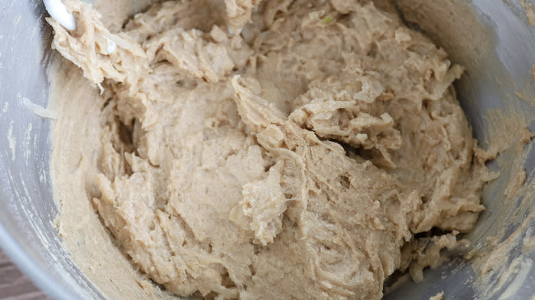 pear cookie batter in bowl