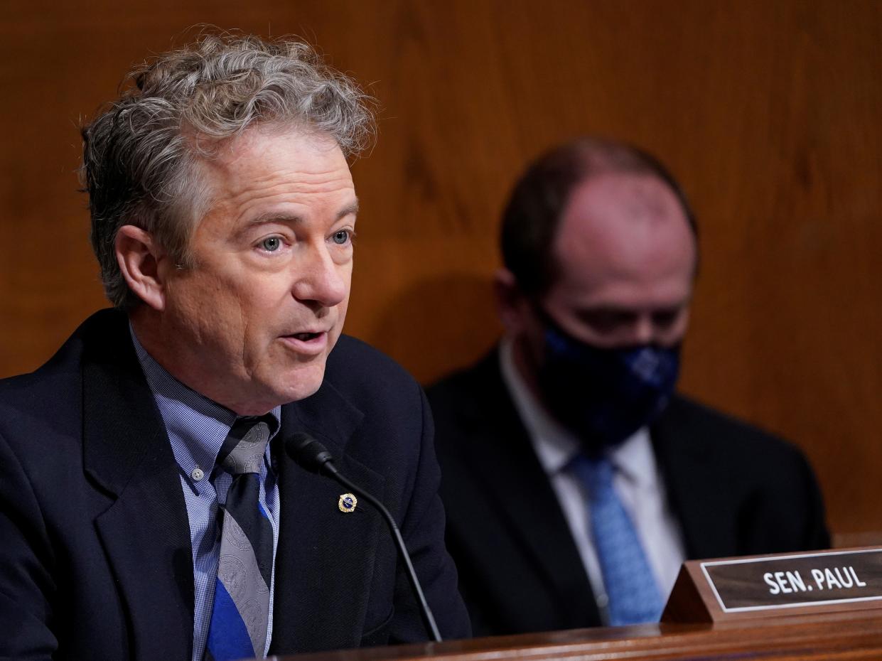 <p>Sen Rand Paul speaks during the Senate Health, Education, Labor and Pensions committee confirmation hearing</p> (REUTERS)