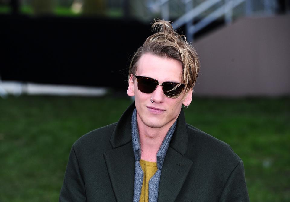 Jamie Campbell Bower arriving for the Burberry Prorsum Menswear show as part of the British Fashion Council's London Collections, at Kensington Gardens, Kensington Gore, London.