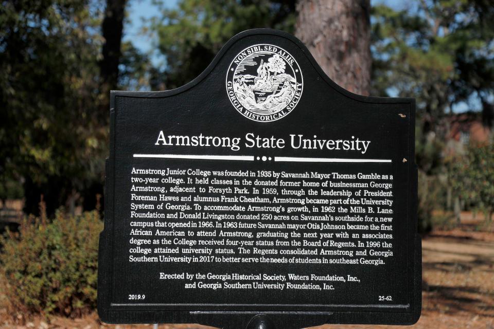 A historical marker on the Georgia Southern University Armstrong campus honors Armstrong State University.