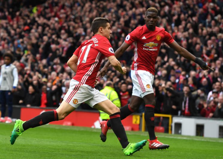 Manchester United's Ander Herrera scores against Chelsea