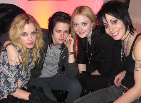 Riley Keough, Kristen Stewart, Dakota Fanning and Joan Jett (left to right) who worked together on 'The Runaways' in 2010. Photo: Getty Images