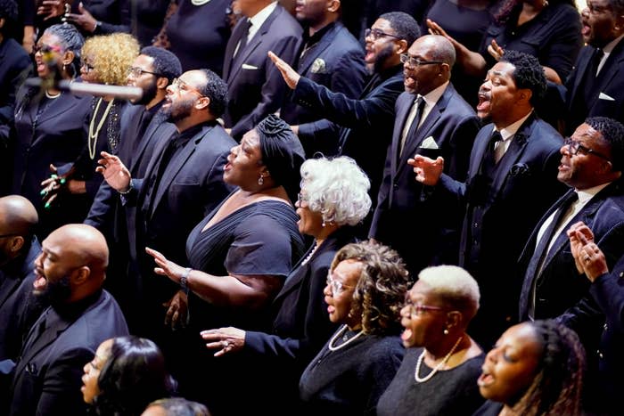 The Celebration Choir performs during the funeral service for Tyre Nichols at Mississippi Boulevard Christian Church on Feb. 1, 2023.