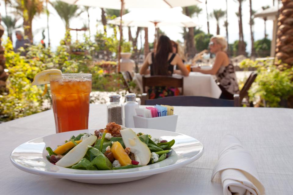 The patio is a prominent feature of the Cafe at Shields Date Garden.