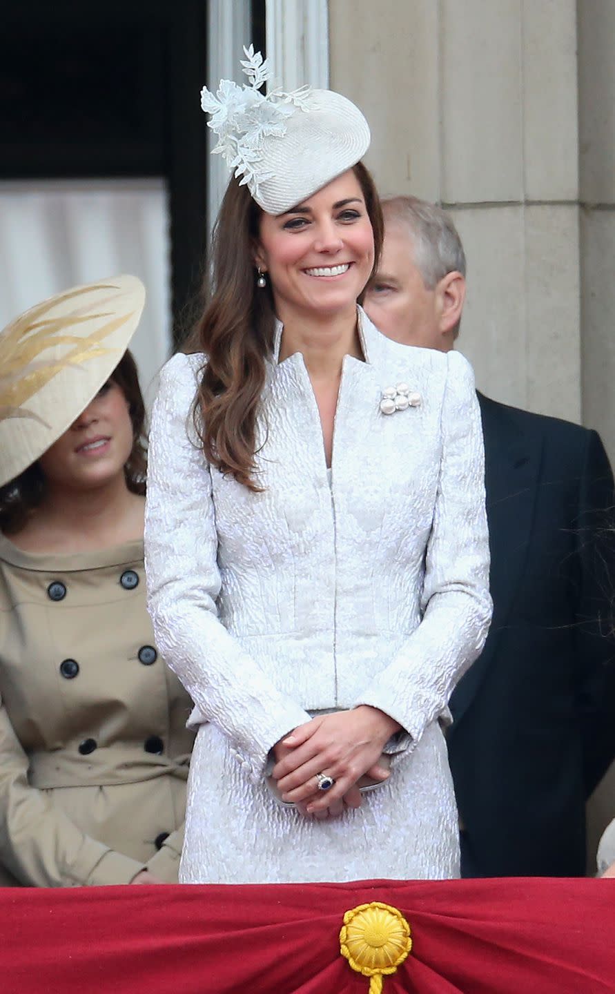 <p>Kates blazer and skirt were made by Alexander McQueen - are you noticing a theme here?! - while her hat was Jane Taylor.</p>