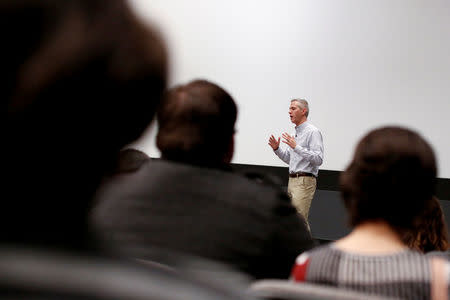 Democratic New York State Assembly member and congressional candidate Anthony Brindisi addresses attendees during a town hall style meeting at Colgate University in Hamilton, New York, U.S., April 8, 2018. REUTERS/Andrew Kelly