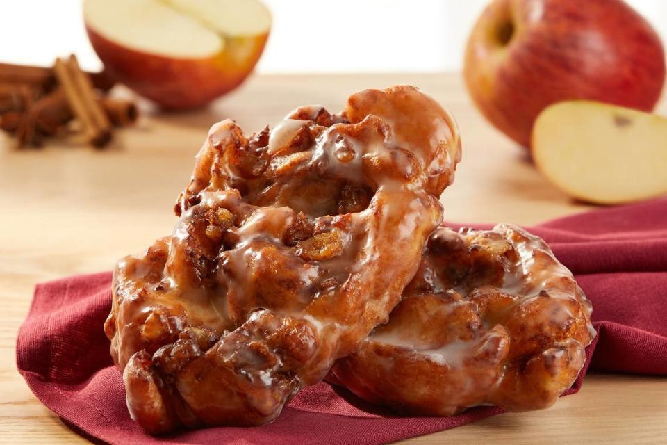 Fans of Krispy Kreme’s bakery treats can order the apple fritter, featuring real chunks of apple, for a limited time starting Sept. 18. Krispy Kreme