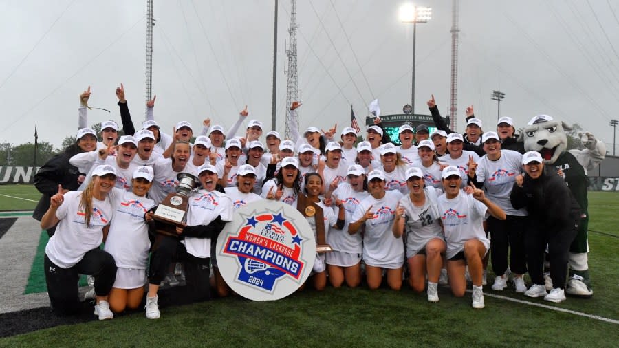 <em>(Photo Courtesy: @PatriotLeague on “X”) Corning grads Logan and Riley Olmstead help Loyola women’s lacrosse to their 5th straight Patriot League title. </em>