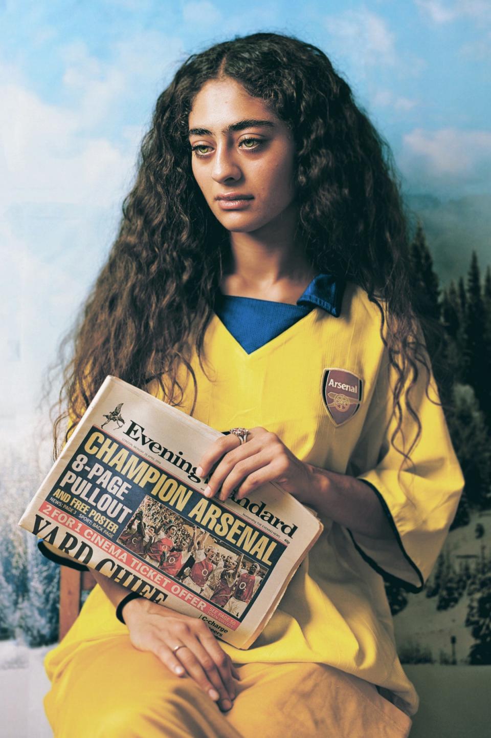 Bever’s latest portrait features a copy of the Evening Standard from 2004, when Arsenal won the Premier League undefeated (Louis Bever)
