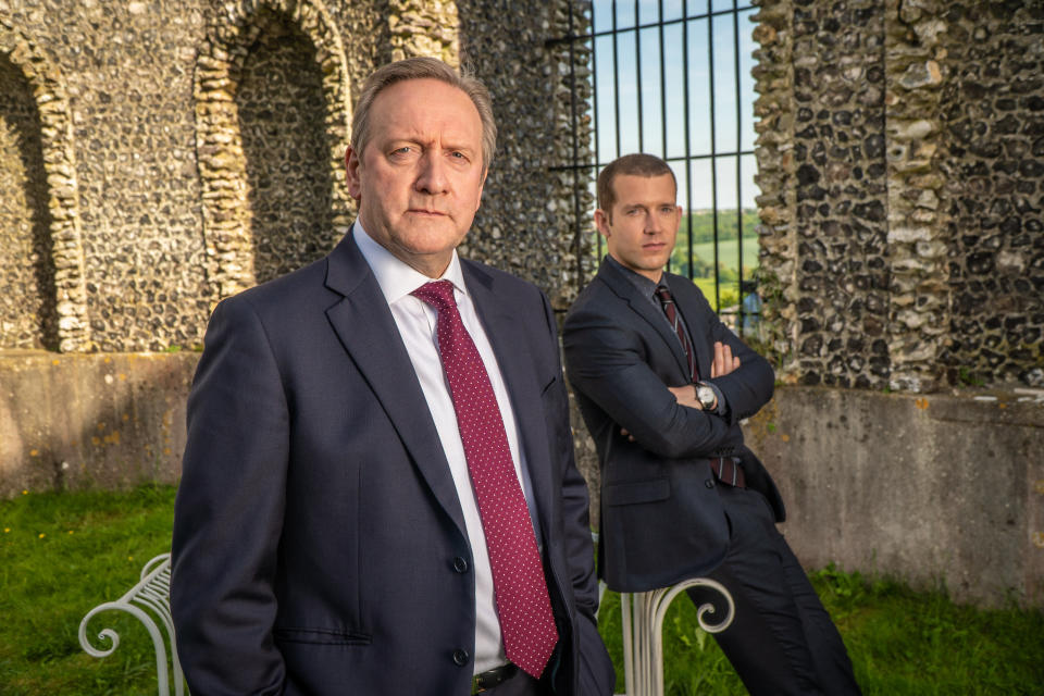 BENTLEY PRODUCTIONS FOR ITV

MIDSOMER MURDERS 
THE WITCHES OF ANGELSâ€™S RISE

Pictured:DCI John Barnaby (NEIL DUDGEON) and DS Jamie Winter (NICK HENDRIX)


This photograph is (C) ITV Plc and can only be reproduced for editorial purposes directly in connection with the programme or event mentioned above, or ITV plc. This photograph must not be manipulated [excluding basic cropping] in a manner which alters the visual appearance of the person photographed deemed detrimental or inappropriate by ITV plc Picture Desk.  This photograph must not be syndicated to any other company, publication or website, or permanently archived, without the express written permission of ITV Picture Desk. Full Terms and conditions are available on the website www.itv.com/presscentre/itvpictures/terms

For further information please contact:
patrick.smith@itv.com