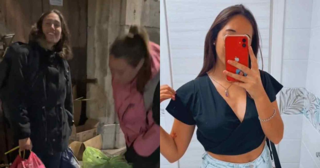 Joven recoge la ropa que la gente de Italia deshecha y asegura que esta como nueva. Foto: captura de video TikTok vía @karensalatino