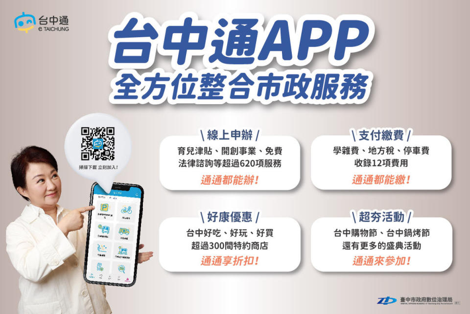 台中通App全方位整合市政服務。   圖：台中市政府/提供