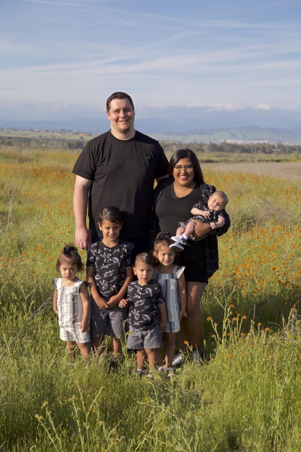 Cody and Chanel Walton of Fresno, California, and their five children. The family of seven is income-less since Cody was laid off from his job at a hotel. (Photo from Chanel Walton)