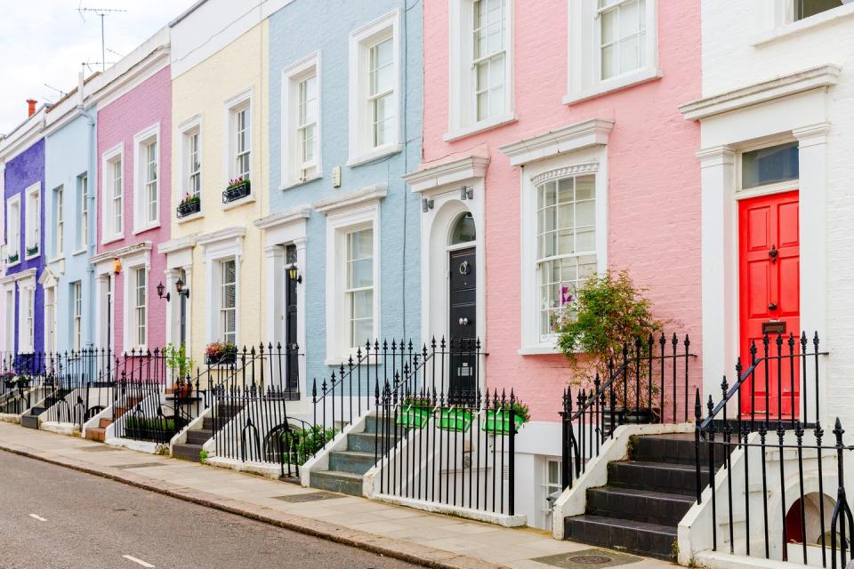 colorful townhouses in london, uk