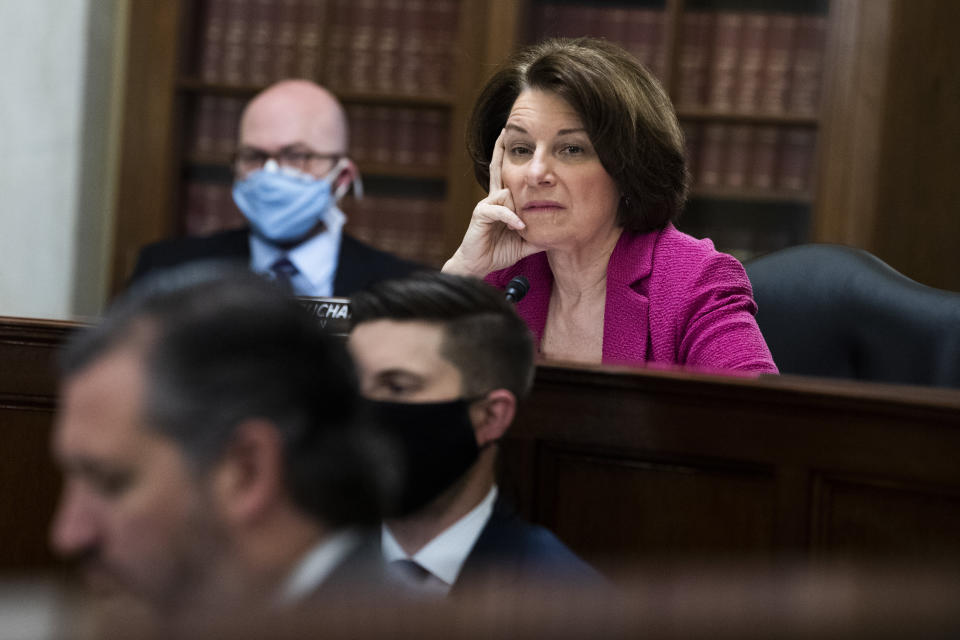 Senate Rules Committee Chairwoman Amy Klobuchar (D-Minn.) presides over the first Senate hearing for the For The People Act on March 24. (Photo: Tom Williams via Getty Images)