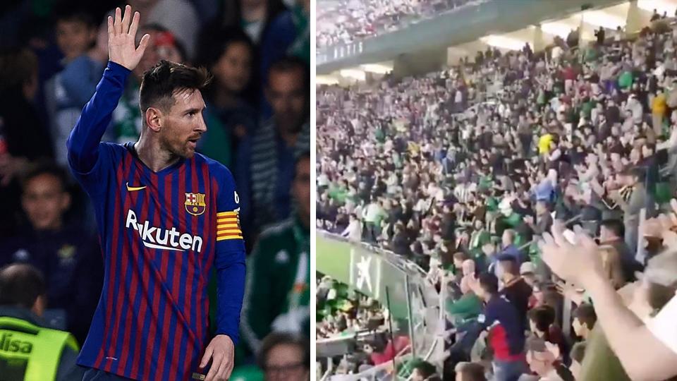 Real Betis fans applaud Messi after a masterclass performance. (Getty Images/Twitter)