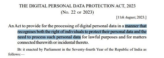 Screenshot of India DPDP Act 2023 highlighting the intent and motive behind it.