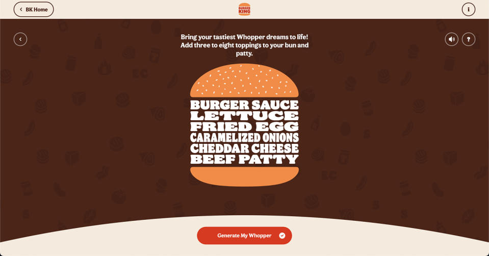 An example burger idea on the contest page. (Burger King)