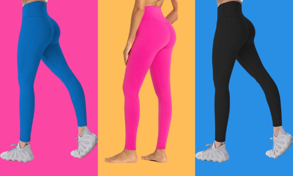 3 pairs of leggings — royal blue, hot pink and black