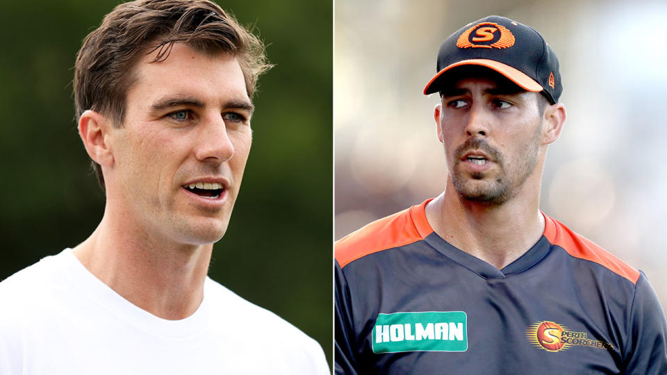 Seen left, Australia cricket captain Pat Cummins and Test legend Mitchell Johnson on the right.