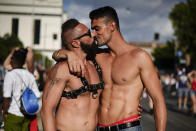 <p>People take part in the annual Gay Pride parade, in Rome, Saturday, June 9, 2018. (Photo: Andrew Medichini/AP) </p>