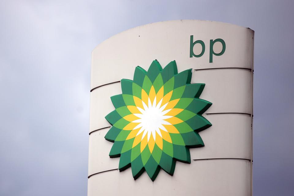 The logo of BP, the British multinational oil and gas company.