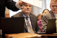 Defense attorney Jim Griffin watches as evidence is presented in the double murder trial of Alex Murdaugh at the Colleton County Courthouse in Walterboro, S.C., Wednesday, Feb. 1, 2023. (Andrew J. Whitaker/The Post And Courier via AP, Pool)