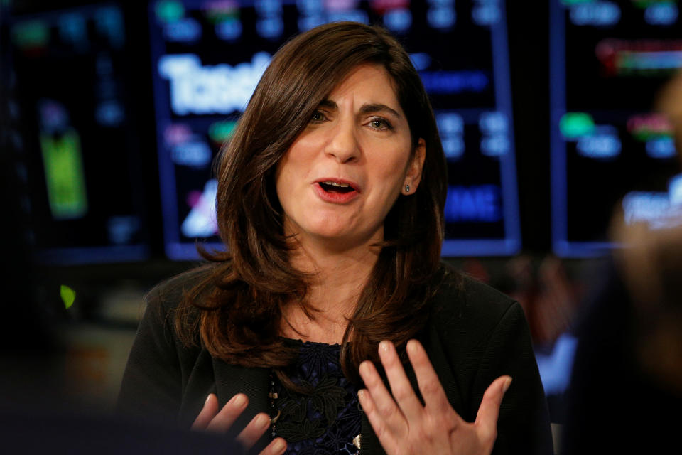 Stacey Cunningham speaks during an interview with CNBC on the floor of the NYSE in New York, U.S., May 22, 2018. REUTERS/Brendan McDermid