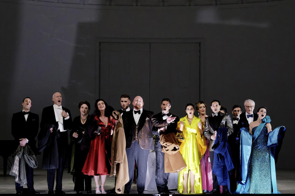 This image released by Opéra Bastille - Opéra national de Paris shows a performance of "The Exterminating Angel” in Paris on Feb. 26, 2024. (Agathe Poupeney/Opéra Bastille - Opéra national de Paris via AP)