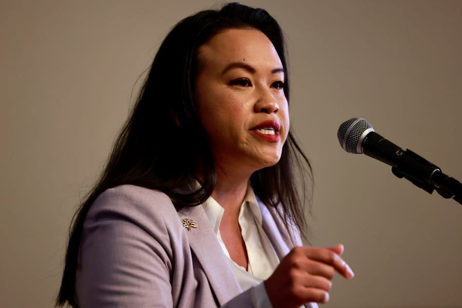 Oakland Mayor Sheng Thao makes remarks to the media at Oakland City Hall in Oakland, Calif., Monday, June 24, 2024, following an FBI raid on her home and three others last week. (Jessica Christian/San Francisco Chronicle via AP)